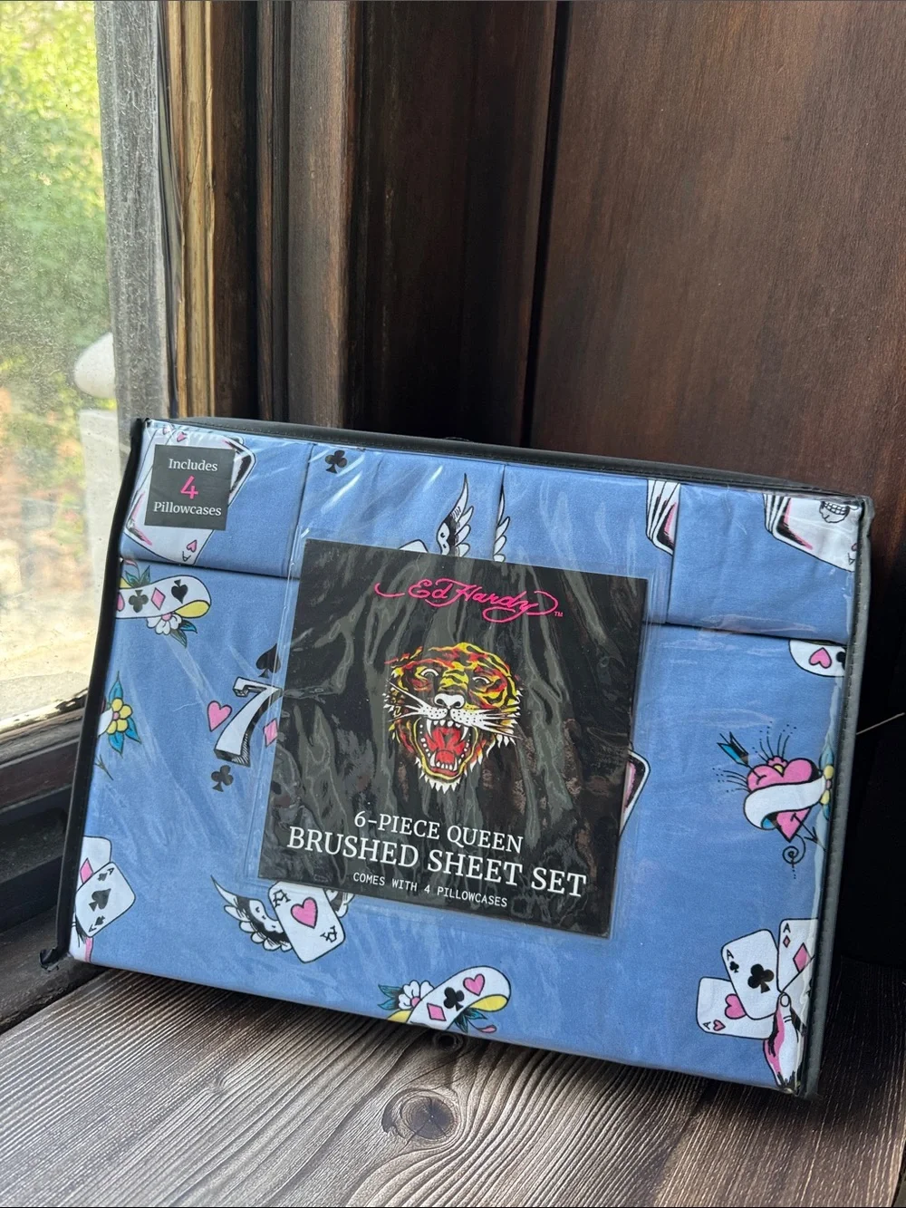 Ed Hardy Blue Tattoo-Print Brushed Sheet Set